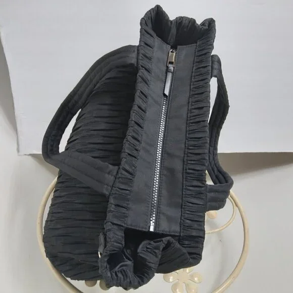 Victoria's Secret Elegant Black Satin Pleated Zip & Cinched Overnight Tote NWOT - Picture 6 of 15